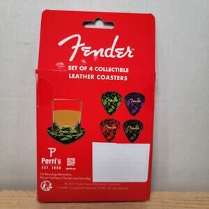 Set of 4 FENDER Multi-Color Collectible Leather Coasters NEW